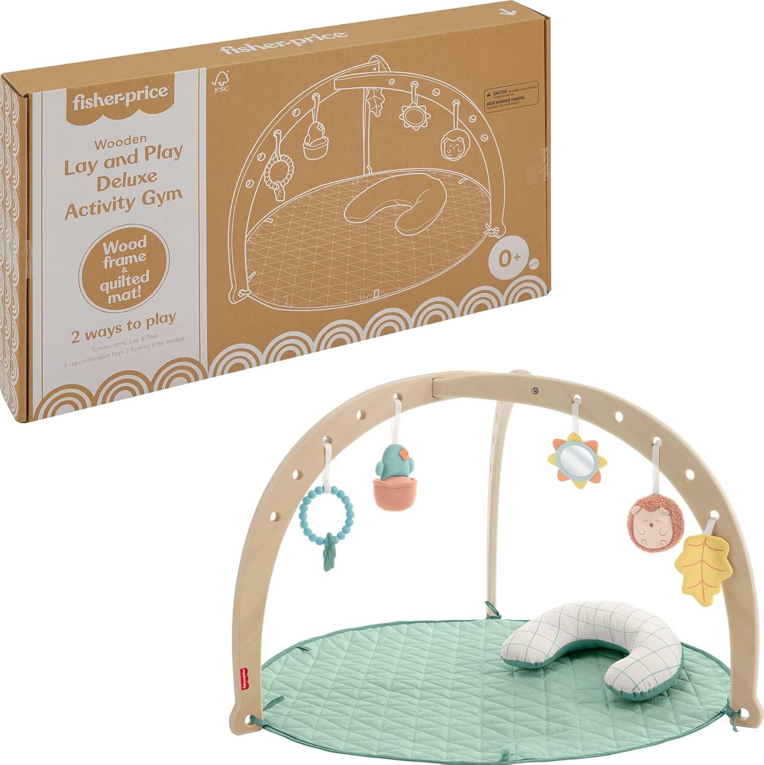 Fisher-Price Wood Baby Playmat Lay & Play Deluxe Activity Gym with Wooden Frame & Tummy Time Sensory Toys for Newborns 0  Months (Amazon Exclusive)
